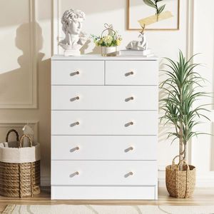 Modern Simple White 6 Drawer Dresser - Product Image 1