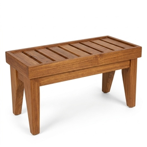 Tabouret de douche moderne en teck, banc de spa étanche pour salle de bain, siège à lattes, repose-pieds d'extérieur pour patio, entièrement assemblé, mobilier en gros - Product Image 1