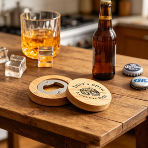 Décapsuleurs ronds en bois personnalisés avec gravure sur mesure en acier inoxydable pour bar - Product Image 3