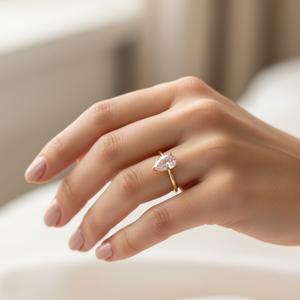 Bague de fiançailles solitaire en or jaune 18 carats plaqué or, diamant rose fantaisie taille poire cultivé en laboratoire, certifié IGI, bijou moderne pour cadeau de mariage - Product Image 1