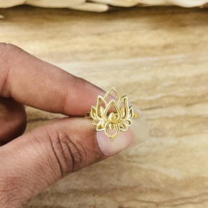 Luxury Boho Brass Lotus <b>Rings</b> 18K Gold Plated Floral <b>Statement</b> Cutout Wedding Gift <b>Rings</b> for Women Wholesale/OEM/ODM - Product Image 2