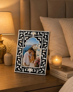 Luxury Black Bone Inlay Photo Frame Handmade Floral Bone <b>Mosaic</b> Picture Frame Decorative Tabletop Display Frame Mughal Design - Product Image 1