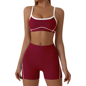 Ensemble de yoga pour femmes, soutien-gorge de sport sans couture et short, tenue de sport à séchage rapide avec imprimé color block, tenue de yoga durable - Product Image 4