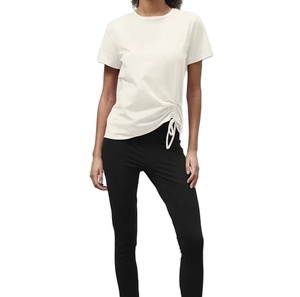 Vente chaude femmes été entraînement séchage rapide respirant Gym t-shirt avec col rond couleur blanche à manches courtes esthétique graphique t-shirt - Product Image 1