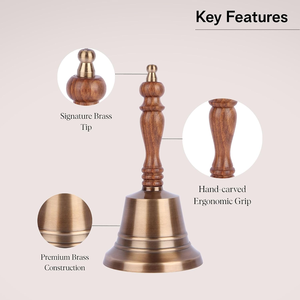 Solid <b>Brass</b> Hand <b>Bell</b> with Wooden Handle Loud Clear Tone 8x4 Antique <b>brass</b> finish corrosion-resistant, comfortable grip - Product Image 2