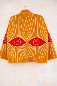 Veste Bohème Premium Faite Main pour Femme en Velours Moutarde avec Broderie Unique Motif Œil Turc, Idéale pour Festivals et Soirées - Product Image 3