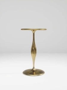 New development Side table with bronze patina brass details luxury cream top accent table premium slender pedestal stem - Product Image 2