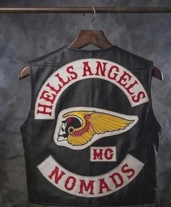 Hells Angles Nomads Embroidered Death Skull <b>vest</b> 100% cowhide <b>leather</b> <b>vest</b> - Product Image 1