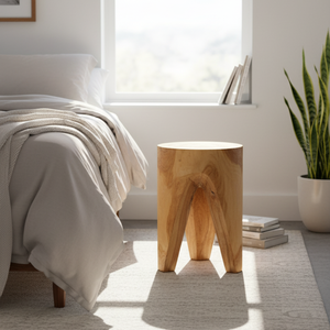 Tabouret trépied en teck massif de luxe pour villa, hôtel et appartement - Siège polyvalent pour espaces rustiques/modernes - Fabriqué à la main ARTERRA - Product Image 3