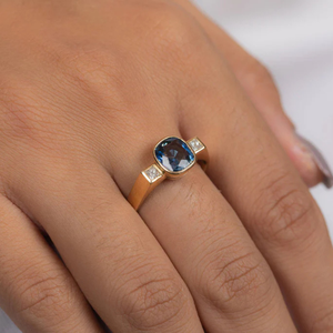 14K <b>White</b> <b>Gold</b> Cushion Cut <b>Sapphire</b> & Diamond Wedding Band for Women - Product Image 1