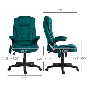 Sedia da Ufficio Direzionale a 6 Punti con Altezza Regolabile, Massaggio Vibrante e Riscaldante, Schienale Alto in Velluto Verde Scuro, Realizzata in Legno e Materiale PU - Product Image 3