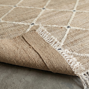 Modern Handwoven Jute <b>Rug</b> Beige Natural Diamond Geometric Pattern Fringed Textured Anti-Slip Area Carpet Living Room <b>Bedroom</b> - Product Image 6
