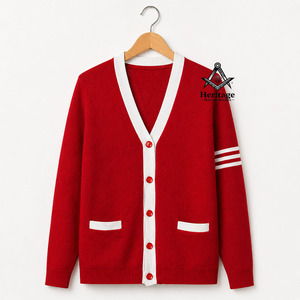 Cardigan universitaire pour femmes avec logo personnalisé, écussons rouges et blancs, style régalia maçonnique et universitaire - Product Image 4