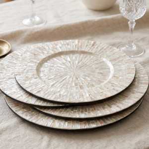 Assiette de Présentation Décorative Faite à la Main en Bois Nacre Écologique, Style Bohème Poli, Luxe et Haute Qualité - Product Image 1