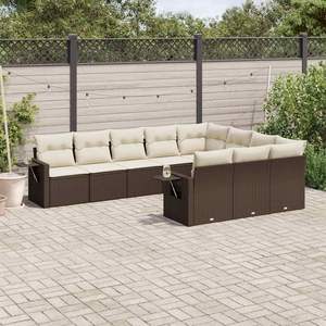 Grand ensemble de canapés de jardin pliables en rotin PE marron, meubles d'extérieur confortables - Product Image 1