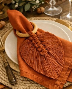 Anillo para Servilletas de Macramé Blanco con Diseño de Hoja, Decoración Boho para Mesa de Boda, Porta Servilletas Rústico, Anillo para Servilletas de Algodón Hecho a Mano, Decoración para Mesa de Despedida de Soltera - Product Image 2