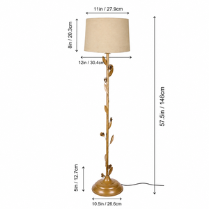 Elegant Gold Metal Floor Lamp with <b>Leaf</b> Decor & Fabric Shade Modern Standing <b>Light</b> for Living Room Bedroom Diwali Wedding Decor - Product Image 5