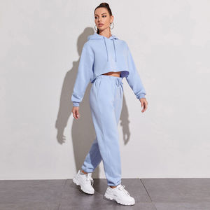 Survêtements pour femmes à capuche, à carreaux, d'hiver, avec fermeture éclair, décontractés, coupe régulière, 2 pièces, séchage rapide, manches longues, tissu en coton et polyester - Product Image 5
