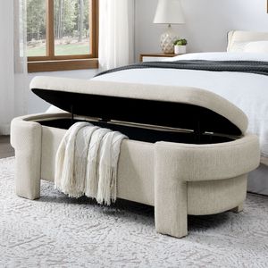 Panca Imbottita in Tessuto di Lino Beige con Ampio Spazio di Archiviazione 51,5 X 20,5 X 17 per Soggiorno, Ingresso, Camera da Letto - Product Image 5