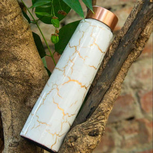 Bouteille d'eau en cuivre à motif marbre blanc, design veine dorée, réutilisable, anti-fuite, cadeau de voyage, logo personnalisé - Product Image 1