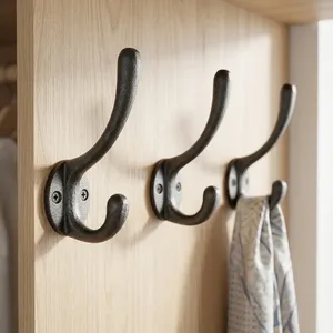 Minimalist Wooden Wall Mounted <b>Coat</b> <b>Rack</b> with 6 Black Cast Iron Hooks Eco-Friendly Space Saving Design - Product Image 4