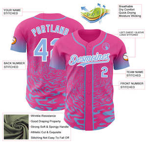 Jersey de Béisbol Personalizado Rosa y Azul, Más Vendido, con Botones, 100% Poliéster, Malla Transpirable de Secado Rápido, con Logotipo y Nombre Personalizados - Product Image 3