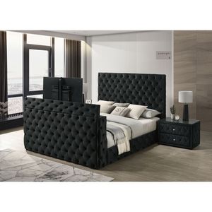 Comodino Elegante in Velluto con Design Trapuntato a Diamante, Piano in Vetro e Due Spaziosi Cassetti in Legno - Product Image 6