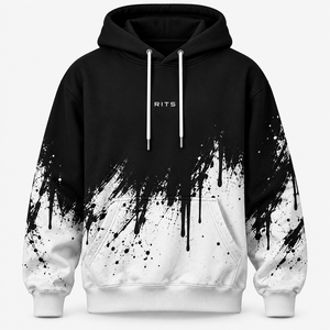 Sweat à capuche RITS pour homme, noir et blanc, imprimé goutte à goutte, streetwear, coton French Terry, avec poches, collection automne 2026 - Product Image 1