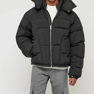 Chaqueta Acolchada Negra para Hombre, Cortavientos, Color Sólido, Cierre de Cremallera, Cuello Alto, Abrigo Casual de Invierno, Corte Regular, Relleno de Poliéster - Product Image 4