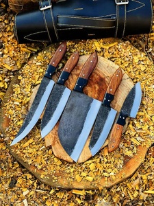 Handmade Kitchen Cutlery <b>Set</b> with Hammered Blade and Wood Chef <b>Knife</b> <b>Set</b> Leather Sheath Survival Hunting <b>Knives</b> A&M Enterprises - Product Image 5
