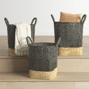 Set of 3 Black and Natural Seagrass <b>Baskets</b> Handmade <b>Storage</b> <b>Basket</b> Wholesale eco-friendly Made in Vietnam - Product Image 3