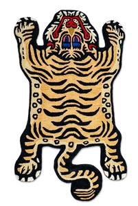Tapis de luxe tufté à la main en forme de tigre, en laine et acrylique de qualité supérieure, moelleux, avec envers antidérapant en caoutchouc, pour décoration bohème. - Product Image 3