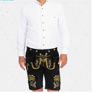 Shorts traditionnels ethniques en daim noir pour homme avec broderie florale dorée - Product Image 2