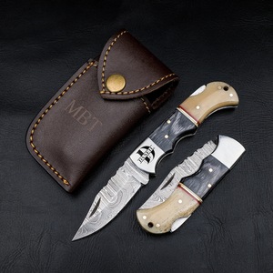 UA Supplies OEM ODM Available Industrial Grade Hunting Hot Selling Damascus Steel Straight <b>Drop</b> Point <b>Back</b> Lock Folding Knife - Product Image 1