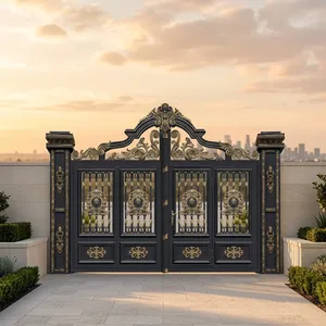 Puerta Principal de Hierro Ornamental de Lujo con Detalles en Oro Antiguo, Elegante Puerta Doble de Entrada Residencial, Puerta de Seguridad - Product Image 3