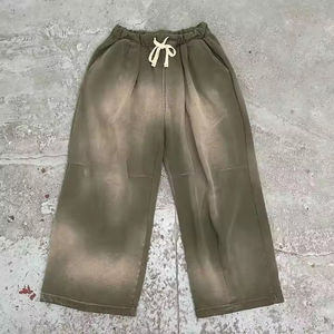 Pantalones de chándal para hombre de algodón grueso con lavado ácido, estilo jogger de felpa francesa, holgados de pierna ancha, vintage, efecto desgastado por el sol, estilo streetwear - Product Image 3