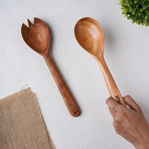 Nouveauté : Ensemble cuillère et fourchette à salade en bois de Neem, ustensiles de cuisine écologiques, vente en gros pour l'exportation - Product Image 2