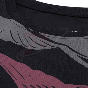 T-shirt noir à col rond pour femme avec imprimé grue rose, blanc et gris, coupe ample, manches courtes, en jersey tricoté, toutes saisons - Product Image 5