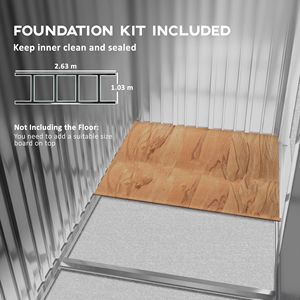Capanno di stoccaggio in metallo grigio 9x6 con fondazione 2 porte scorrevoli e 4 prese d'aria Kit di attrezzi casa per giardino e giardino all'aperto - Product Image 6