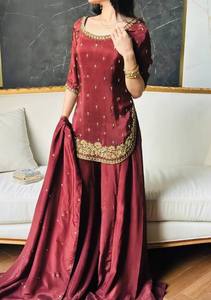 Ramdev Trading Women's Heavy Roman Crep <b>Silk</b> <b>Kurta</b>/Pant/Dupatta Set Embroidery Work Quick Dry Modern Style Party - Product Image 4