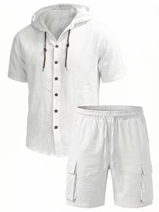 เสื้อเชิ้ตแขนสั้นผ้าซาตินคอตตอน 100% สำหรับผู้ชาย รุ่นใหม่ประจำฤดูร้อนปี 2026 ชุดเซ็ต 2 ชิ้น คอตั้ง สไตล์วินเทจลำลอง แห้งเร็ว เหมาะสำหรับใส่ไปชายหาด - Product Image 3