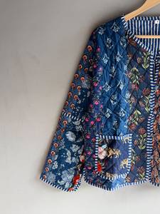 <b>Quilted</b> Cotton <b>Jacket</b> Women Floral <b>Pattern</b> O-Neck Full Sleeve Autumn Regular Length Patch Pocket Hand Embroidery GIFT FOR HER - Product Image 4
