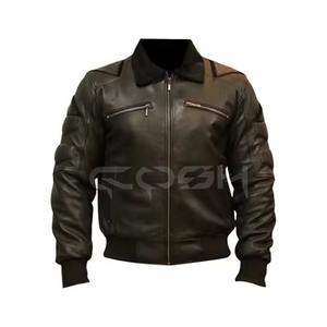 Chaqueta Bomber de Cuero Negra con Cuello de Lana y Cremallera Frontal Resistente |   Ropa de Invierno Premium para Hombre - Product Image 1