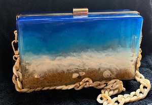 Resin Beach Wave Clutch with Real Shells – Ocean Foam Evening <b>Bag</b>, Destination Wedding <b>Bag</b> - Product Image 2