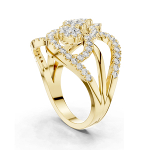 Yellow Gold Diamond Cluster <b>Ring</b> Round Brilliant Cut Luxury Women's Engagement <b>Ring</b> - Product Image 1