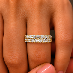 Bagues d'éternité doubles rangées en diamants de laboratoire ronds, en or jaune 14 carats, alliances de mariage, bagues d'anniversaire, bijoux personnalisés, vente en gros - Product Image 2