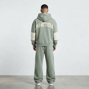 Custom Sage Green <b>Oversized</b> Zip Up Hoodie and Wide Leg <b>Sweatpants</b> Two Piece Tracksuit Set - Product Image 2