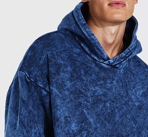 High Quality Acid Wash Hoodie Men Cotton Fleece Hoodie Fashion Streetwear Pullover Sweatshirt OEM Service - Product Image 2