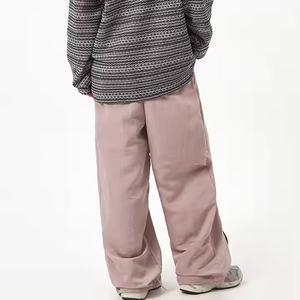Women's Custom Logo Sweat Trousers Oversized Baggy <b>Wide</b> <b>Leg</b> Track Pants Front Zip Opening Panels Mid Waist Casual Style <b>Jogger</b> - Product Image 4