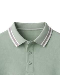 Polo personalizado verde menta para hombre, mezcla de algodón, informal, de manga corta, para verano, con cuello y puños con diseño de rayas en contraste. - Product Image 4